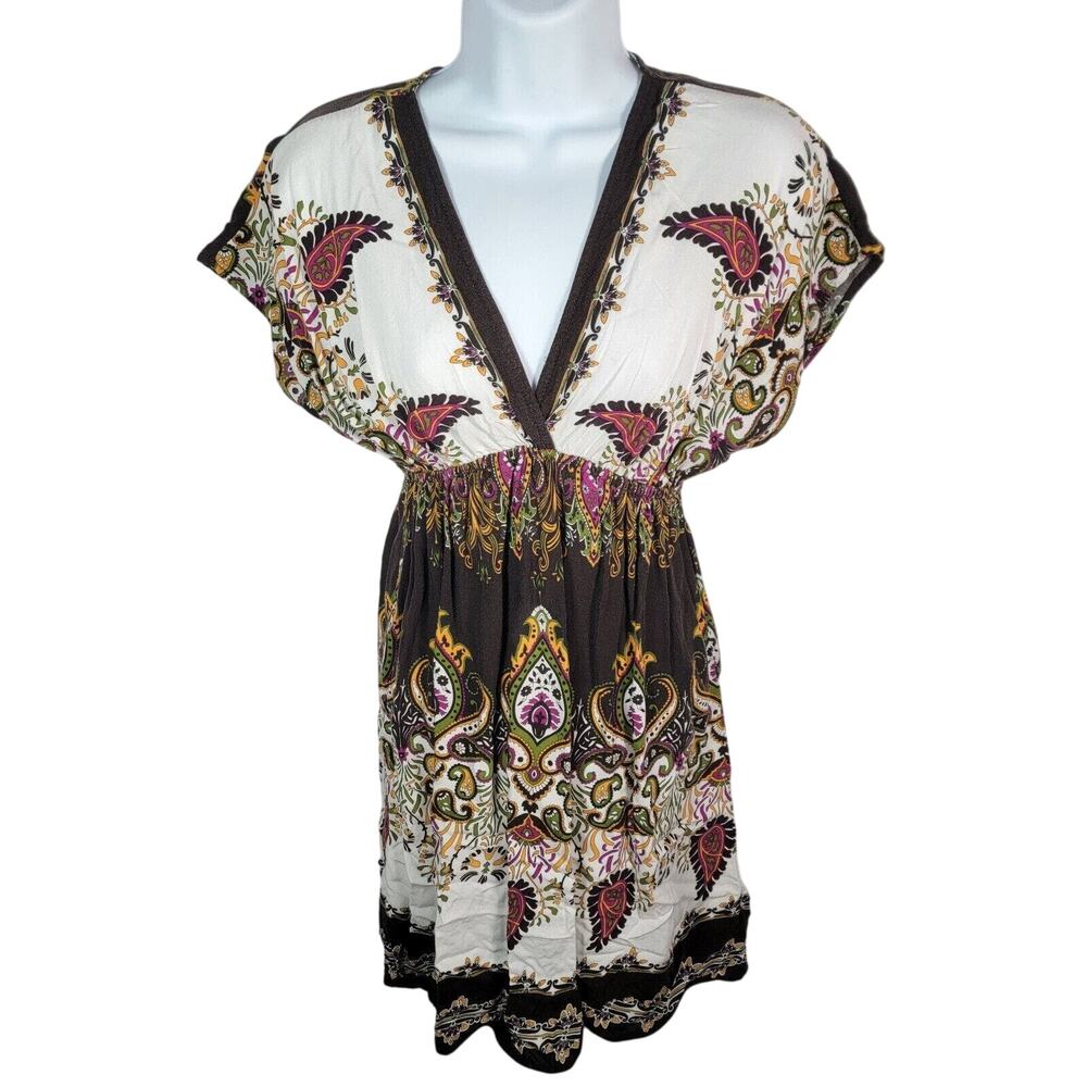 Xhilaration Women's Black Floral Dress XS V Neck Sleeveless Button Down Rayon